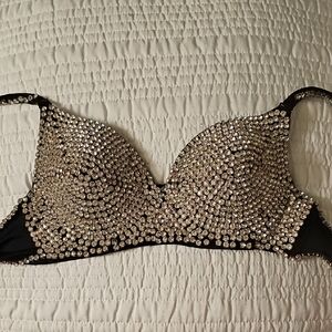 Elegant Rhinestone Embellished Black Bra